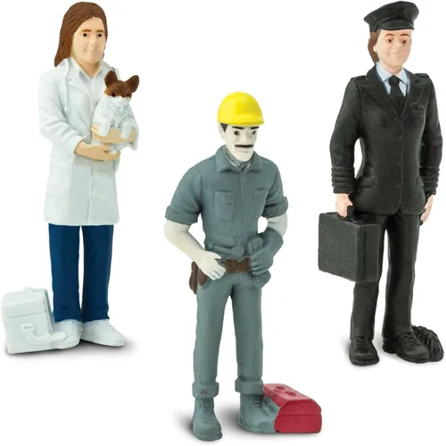 Vista 3 de 7 figuras de héroes cotidianos de Safari Ltd: trabajador de la construcción, agente de policía, cartero, cocinero, bombero, piloto y veterinario