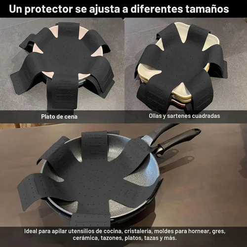 Vista 2 de Protectores de ollas y sartenes - Protectores de silicona para apilar 3 Negro