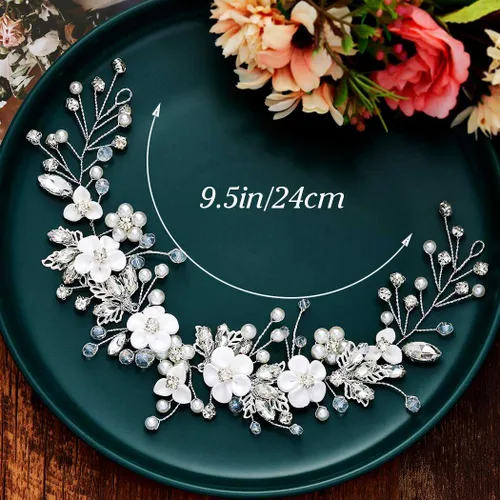 Vista 2 de Gorais - Enredadera de flores para novia con cristales, accesorios de boda con perlas para el cabello de mujeres y niñas Accesorio para el cabello