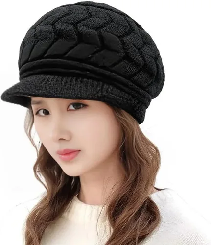 Vista 14 de XYX Gorro de lana para mujer, cálido, elástico, suave, con visera de punto, con visera