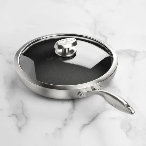 Vista 2 de Scanpan Sartén CX+ de 11 pulgadas con tapa de cristal, antiadherente Stratanium Plus, acero inoxidable de 5 capas