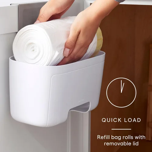 Vista 3 de YouCopia DoorStash Dispensador de Bolsas de Basura, Organizador Colgante para Puerta de Armario de Cocina con Tapa Desmontable para Almacenamiento