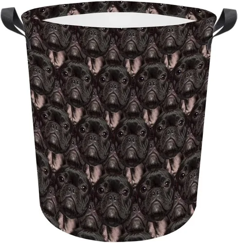 Vista 10 de Cesta de lavandería con cara de perro, cesta de lavandería plegable con asa de tela impermeable, caja de juguetes, cesta de almacenamiento de ropa