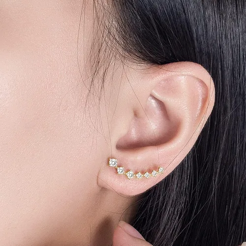 Vista 2 de Aretes de plata de ley 925 con circonitas cúbicas para mujer, aretes de tuerca de 7 estrellas de cristal, aretes de tuerca AAA con circonita cúbica
