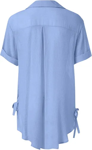 Vista 5 de Camiseta de verano para mujer, holgada, con botones, larga, de algodón, para entrenamiento, casual, para mujer