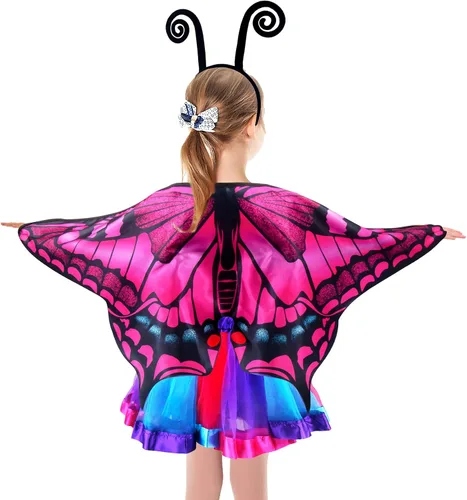 Vista 7 de D.Q.Z Toddlers Fairy-Butterfly-Wings-Costume for Girls 4 Pcs With Tutu Dress Headband, Kids Costume Halloween Party Favors