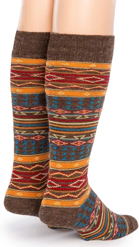 Vista 2 de WARRIOR ALPACA SOCKS - Calcetines de vestir de lana de alpaca, serie de diseñador, diseño del desierto, Desierto