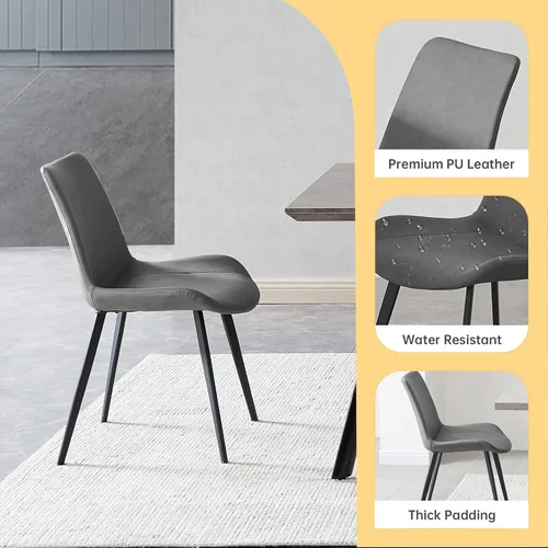 Vista 5 de ZckyCine Conjunto moderno de mesa de comedor de 5 piezas con mesa rectangular de madera y 4 sillas tapizadas en cuero, capacidad para 4 personas