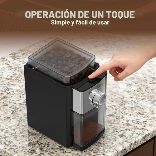 Vista 6 de Molinillo de café eléctrico de rebabas, molinillo de rebabas plano compacto con 17 ajustes de molienda precisos, desde espresso hasta preparación