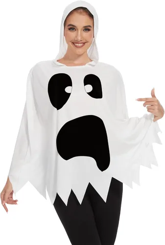Vista 9 de TMSD Disfraz divertido de poncho de fantasma de esqueleto de Halloween para mujer