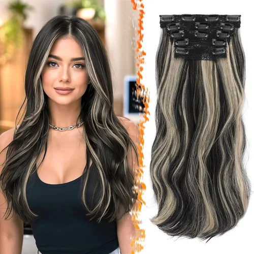 Vista 12 de BARSDAR Extensiones de cabello sintético de 20 pulgadas con clip negro