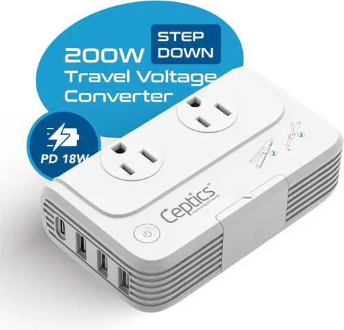 Vista 2 de Adaptador de conexión universal a tierra Ceptics, 4 USB + convertidores 150 W, Blanco