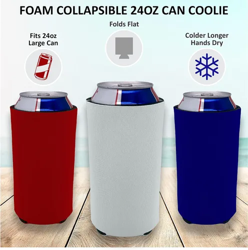 Vista 5 de Espuma en blanco plegable de 24 oz. Can Coolie (variedad, paquete de 6)