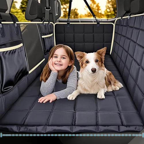 Vista 9 de Lassie Fundas de asiento de coche para perro para asiento trasero con 2 cinturones de seguridad, hamaca impermeable para automóvil para perro