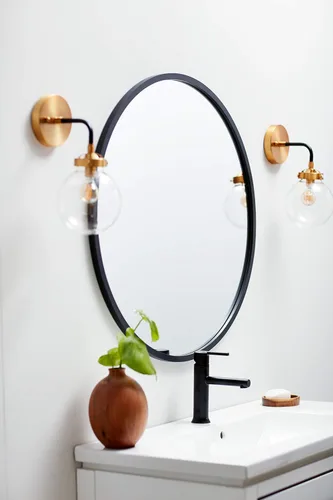 Vista 3 de Better Bevel - Espejo con marco de goma negra de 18 x 18 pulgadas, espejo redondo para pared de baño