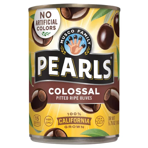 Vista 16 de Pearls Aceitunas maduras pequeñas sin hueso, paquete de 12, latas de 6 onzas