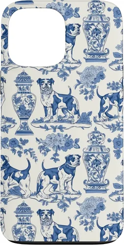Vista 24 de Chinoiserie Dog Blue Toile Ginger Preppy Grandmillennial - Carcasa para iPhone 16