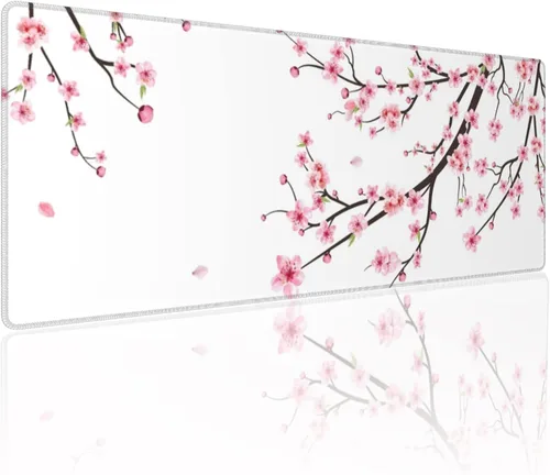 Vista 14 de Alfombrilla de mouse para juegos con diseño de flores y cerezas, base de goma antideslizante, alfombrilla de mouse extendida con bordes cosidos