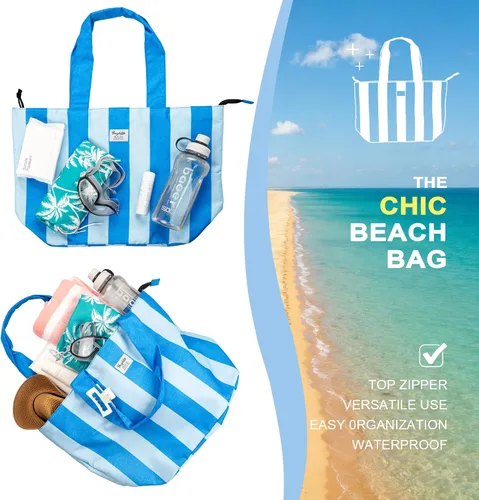 Vista 7 de Bolsas de playa impermeables a prueba de arena, bolsa grande XL para piscina para mujer