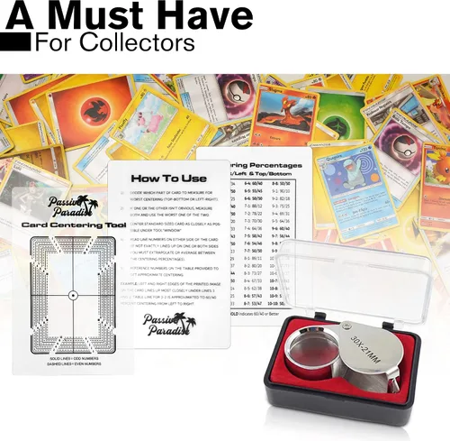 Vista 5 de Passive Paradise Juego de herramientas de centrado de clasificación de tarjetas para Pokémon, herramienta de aumento y paño de limpieza incluidos