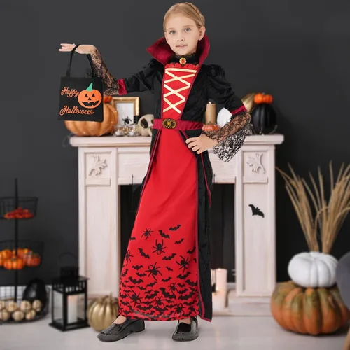 Vista 3 de JaosWish Disfraz de vampiro para niñas, disfraz de Halloween para niños, fiesta de disfraces, cosplay, reina de vampiro victoriana gótica real