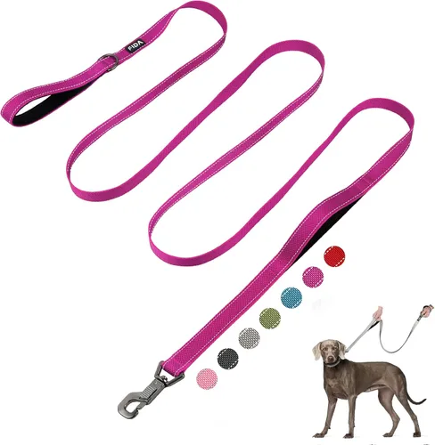 Vista 30 de Fida Correa resistente de 4 pies para perro con 2 cómodas asas acolchadas, asa de tráfico y gancho avanzado de fácil presión, correa reflectante