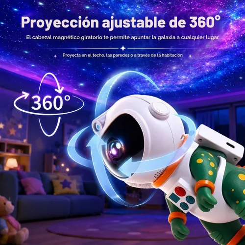 Vista 5 de Luz Nocturna de Proyección de Estrellas Galácticas, Proyector Espacial de Astronauta Dinosaurio con Temporizador, Control Remoto, 8 Modos de Verde