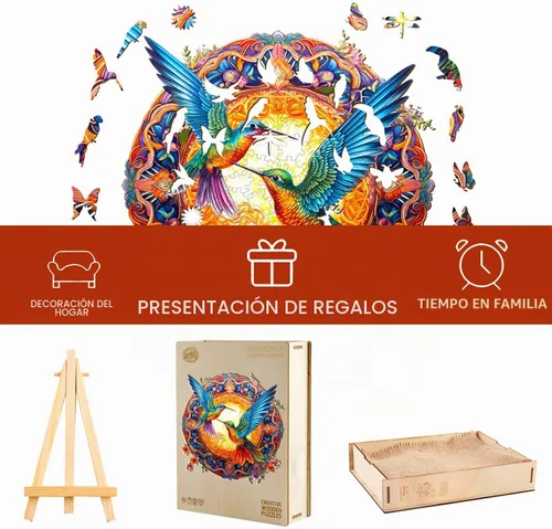 Vista 5 de Jigfoxy Rompecabezas de madera para adultos, rompecabezas de madera de colibrí, rompecabezas únicos con forma de animal, regalos de Navidad
