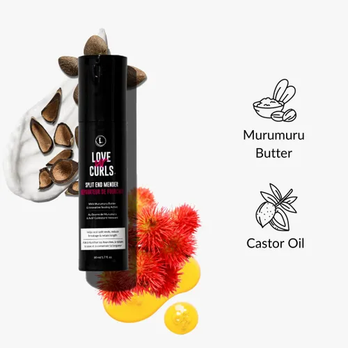 Vista 4 de Love Ur Curls - Tratamiento restaurador sin enjuague reparador de puntas abiertas, para cabello seco y dañado, hidratación, evita roturas y sella