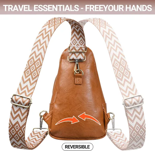 Vista 7 de Bolso bandolera para mujer, de piel sintética, bolso bandolera pequeña, mochila cruzada multiusos para el pecho, para mujer, ciclismo