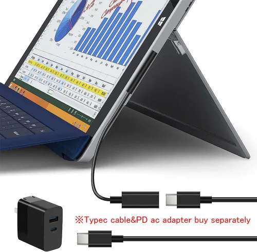 Vista 2 de Surface Connect to USB-C Cable de carga PD 15V/3A compatible con Microsoft Surface Pro 3/4/5/6/7, Surface Laptop 3/2/1, Surface Go, Surface