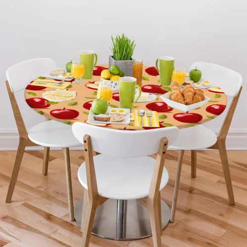 Vista 6 de cfpolar Mantel Redondo Ajustado con Borde Elástico, Mantel Vintage de Manzanas 40"-44" Impermeable Resistente al Aceite para Mesa Redonda, Funda