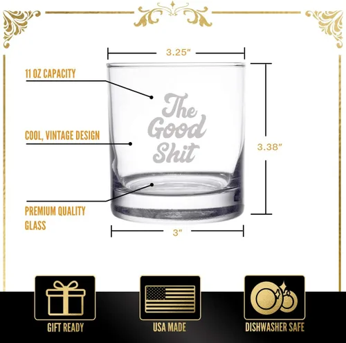 Vista 3 de The Good Sh!t Funny Whisky Bourbon Scotch Glass 11oz – Regalo de jubilación para hombres – Regalo de 40 años – Vidrio clásico de rocas antiguas