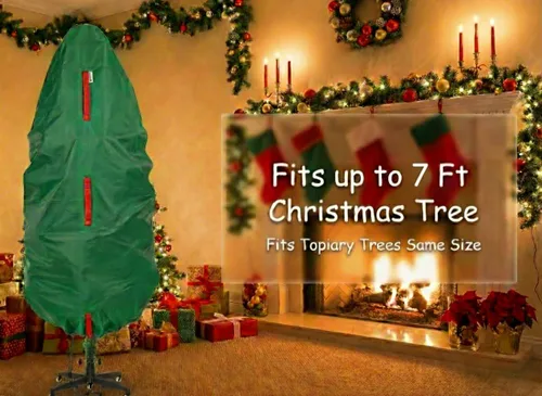 Vista 3 de Bolsa de almacenamiento vertical para árbol de Navidad - Se adapta a árboles artificiales de 7 pies y árboles topiarios de Navidad, cubierta Verde