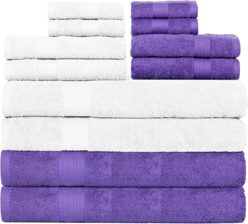 Vista 47 de Ample Decor Juego de 12 toallas de baño de 600 GSM, 100% algodón, 4 toallas de baño, 4 toallas de mano, 4 paños de lavado, absorbentes y suaves