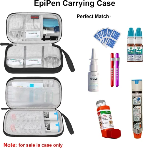 Vista 2 de Elonbo Bolsa de kit, estuche de transporte EpiPen, kit de medicina de viaje para 2 bolígrafos Epi o Auvi Q, inhalador de asma, aerosol nasal
