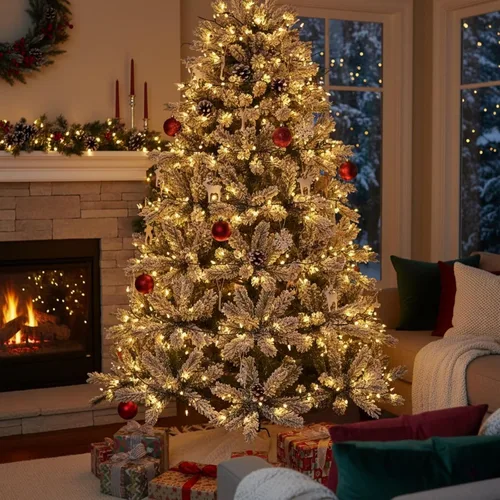 Vista 9 de 300 luces LED de Navidad blancas cálidas para interiores y exteriores, cadena de luces LED de 100 pies, cable verde, enchufable, luces de árbol
