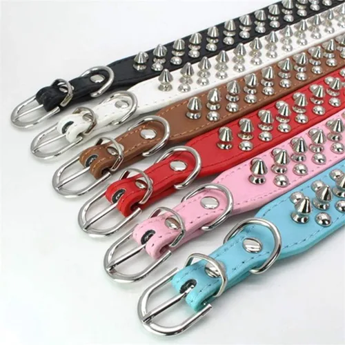 Vista 2 de Collares de piel sintética ajustable con remaches y tachuelas de hongos para gatos, cachorros, perros