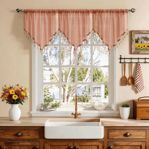Vista 17 de WUBODTI Cortinas transparentes con cenefa con cuentas negras para ventanas, 1 unidad, cenefas de cortina semitransparentes para dormitorio y cocina