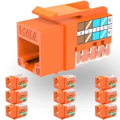 Vista 17 de Rapink RJ45 Conector Keystone Cat6 Soporte 10G, Conectores Keystone UTP 10 Pack para Placa de Pared y Panel de Conexiones, RJ45 Keystone 90 Grados
