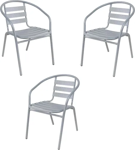 Vista 9 de Juego de 2 sillas apilables de aluminio de metal para restaurante para interiores y exteriores, ligeras, para comedor, patio, tienda