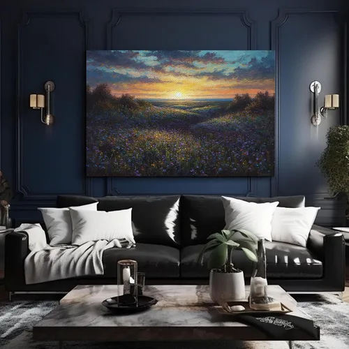 Vista 3 de Purple Violet Oil Painting,Flower Wall Art, Abstract Oil Painting On Canvas, Palette Knife Painting, Spring Landscape Wall Art, Home Decor