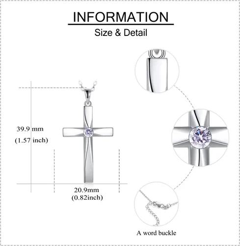 Vista 5 de Collar con colgante de cruz de plata de ley 925 con colgante de cruz de origami, collar con colgante de cruz religiosa para mujeres, regalos