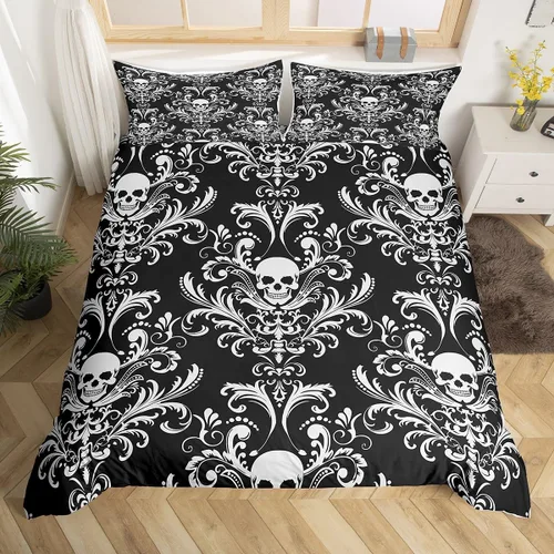 Vista 11 de Erosebridal Juego de ropa de cama gótica de damasco para adultos, funda de edredón victoriana antigua, tamaño individual, funda de edredón gótica