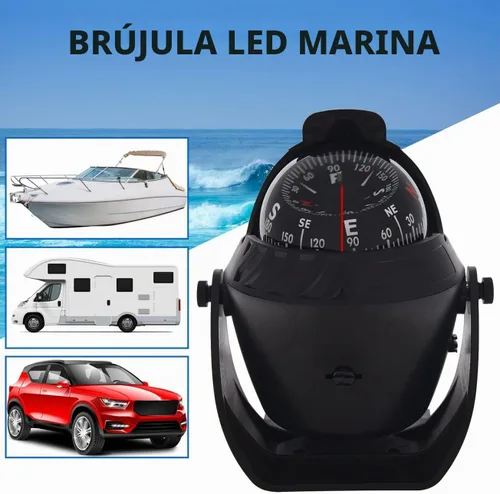 Vista 6 de Brújula marina navegación ligera LED compás automotriz electrónica pivotante para barco coche camión Negro