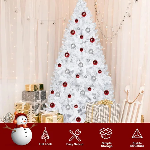 Vista 6 de Bonnlo - Pino de Navidad artificial, sin luces, blanco, de 5 pies, árbol de Navidad pequeño, decoración para fiesta, base de metal resistente
