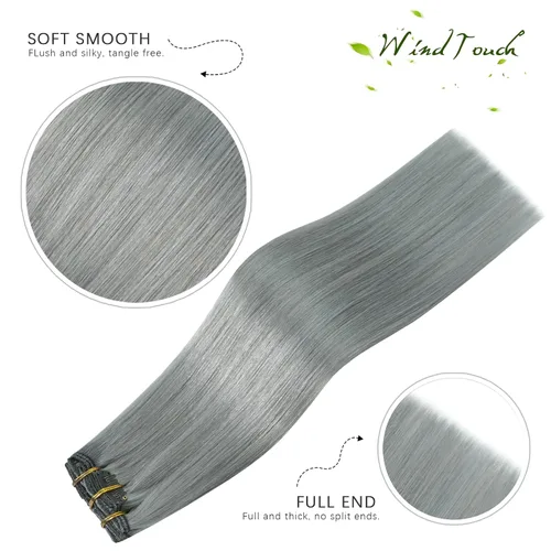 Vista 23 de WindTouch - Extensiones de cabello humano real con clip, color marrón claro a rubio con reflejos #6P613, 22 pulgadas, 4.33 onzas, 7 piezas #6p613
