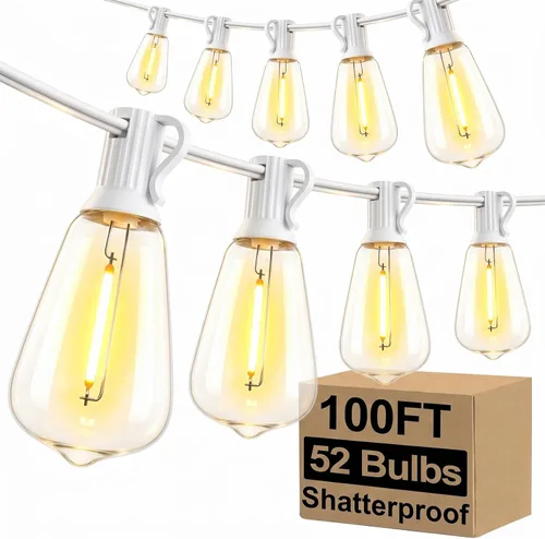 Vista 24 de Brightever Luces de Cadena para Exteriores de 25 Pies, Luces de Patio ST38 con 13 Bombillas Edison, Luces Colgantes Impermeables Conectables