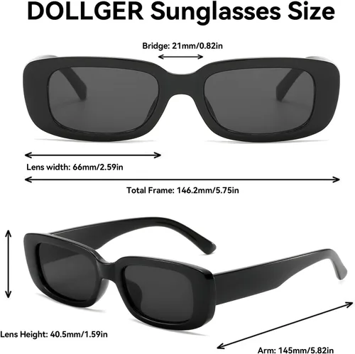 Vista 5 de Dollger Lentes de sol rectangulares para mujeres y hombres, de moda, retro, a la moda, protección UV 400, cuadrado Fram