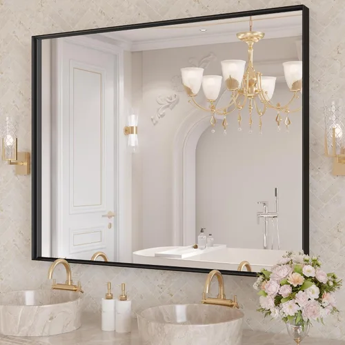 Vista 17 de LOAAO Espejo de Baño de Pared Rectangular Negro de 20"X30", Marco de Aleación de Aluminio Negro Mate, Vidrio Templado, se Cuelga Vertical u
